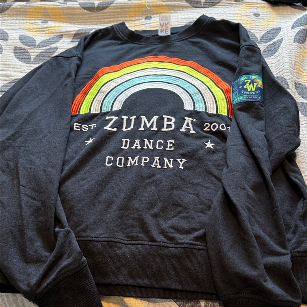 Zumba Fitness Black Crewneck Sweater with Rainbow Design